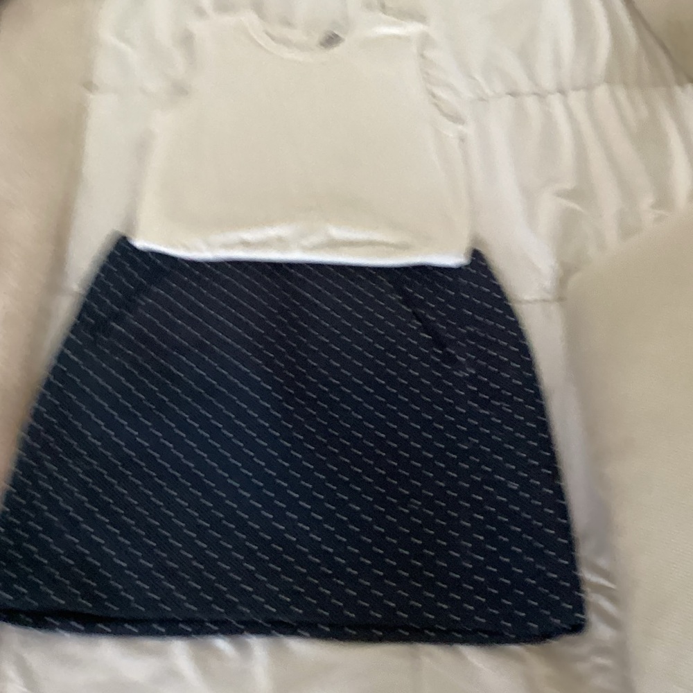 LOFT Navy A-Line Skirt with Diagonal Stitch Pattern